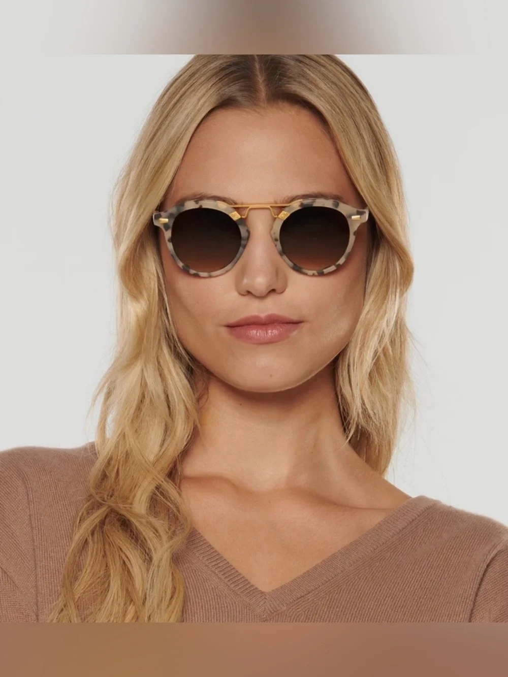 KREWE STL II Matte Oyster 24k Gold Tortoiseshell Round Sunglasses